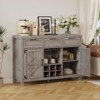 Wine Bar Cabinet, Coffee Bar Cabinet with Wine Rack & Glass Holder, Farmhouse Sideboard Buffet Cabinet with 3 Drawers & 2 Barn Doors - 3 of 4