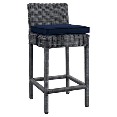 Summon Outdoor Patio Sunbrella Bar Stool in Canvas Navy - Modway