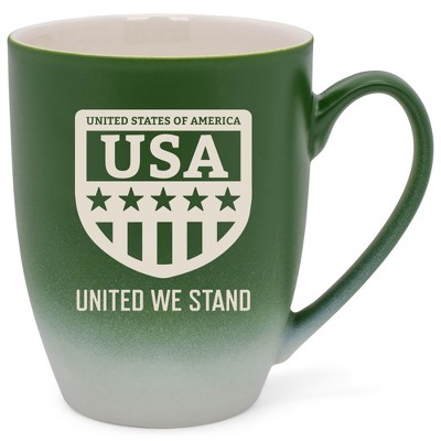 100 North United States of America 10 Ounce Green and White Two Toned Ombre, Comfortably Fits Your Hands, Ceramic Tea Coffee Cup Mug, USA United We