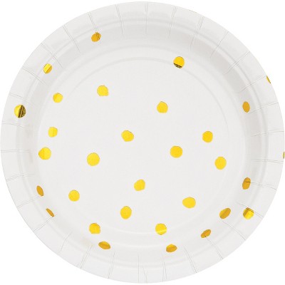 24ct White and Gold Foil Dot Dessert Plates White