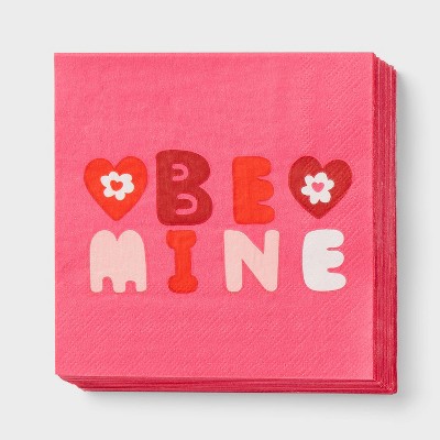 30ct 'Be Mine' Valentine's Day Disposable Beverage Napkins Pink - Spritz™