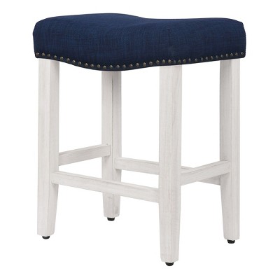 Navy Blue Wood Saddle Seat 24-inch Counter Stool Set