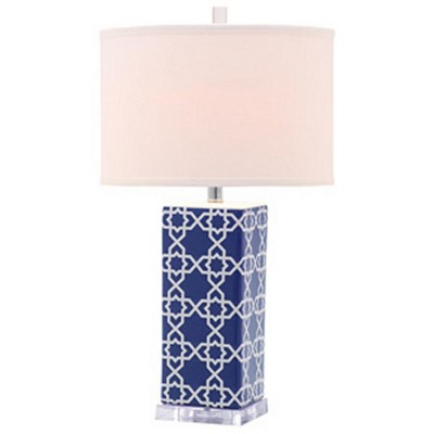 Navy and White Ceramic Table Lamp Set with Cotton Shade