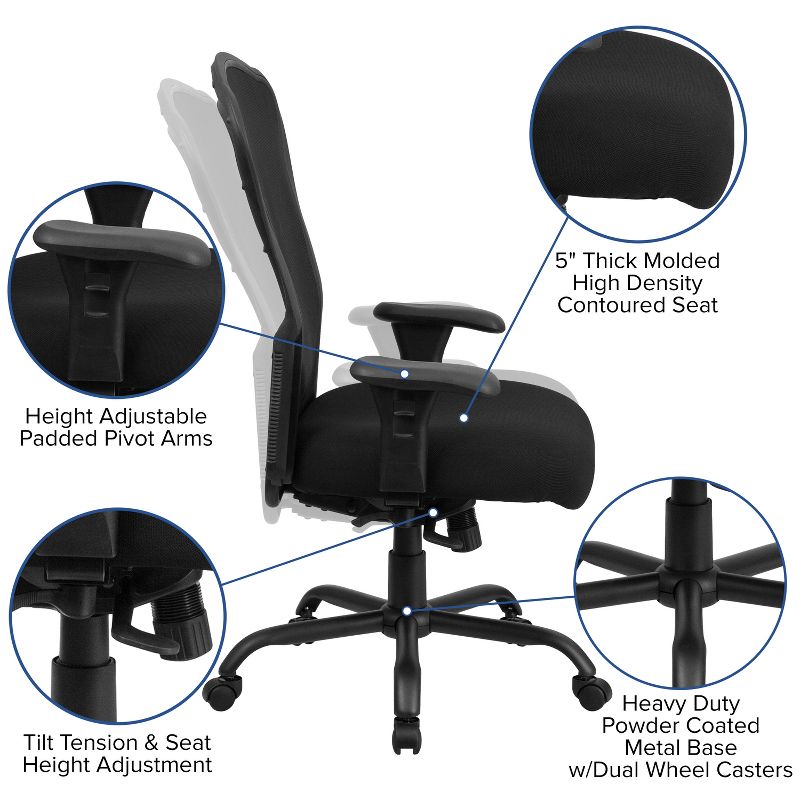 Flash Furniture HERCULES Series 24/7 Intensive Use Big & Tall 400 lb. Rated Black Mesh Multifunction Synchro-Tilt Ergonomic Office Chair, 4 of 9