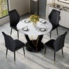 5-Piece Dining Table Set Dining Set with Round Faux Marble Dining Table and 4 PU Upholstered Chairs with Widened Backrest, Black+White/Gray-ModernLuxe - 2 of 4
