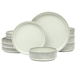 Gibson Elite Townscape 12 Piece (Service for 4) Plates and Bowls Reactive Glaze Embossed Round Dishes Terracotta Dinnerware Set - 1 of 4