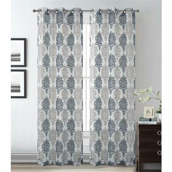 2 Pack Kate Aurora Sparkle Sheer Damask Design Grommet Top Curtains