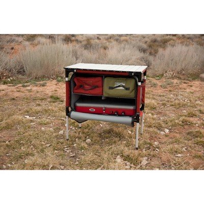 Red and Gray Aluminum Camping Organizer Table