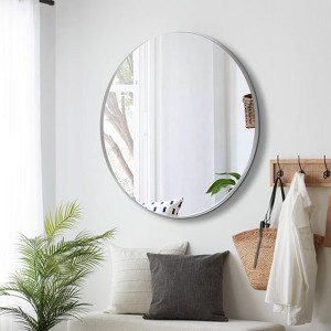 FURNIinspire Round Bathroom Vanity Mirror with Sturdy Metal Frame for HD Reflections - Perfect for Bedroom Bathroom Entryway, Silver, 36"*36"*1.2" - 1 of 4