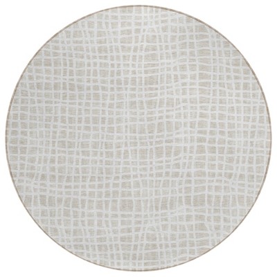 Ivory And Beige Striped Washable Indoor Outdoor Area Rug