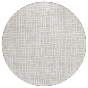 Ivory And Beige Striped Washable Indoor Outdoor Area Rug - 1 of 4