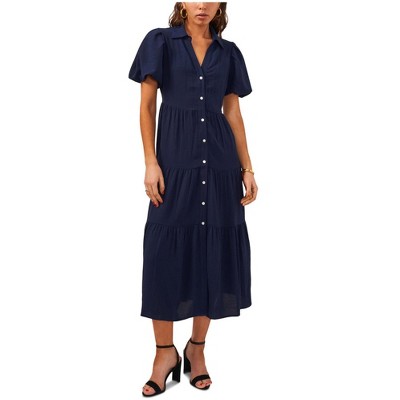 MSK Womens Tiered Puff SLeeve Midi Dress