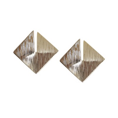 SOHI Women's California Gold Dented Textured Rhombus Drop Earrings