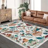5'x7' Floral Birds Washable Rug - Boho Vintage Low Pile Non-Slip Carpet for Living Room, Bedroom, Nursery - Beige - 3 of 4