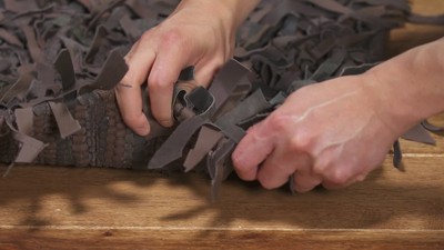 Dark Brown Hand-Knotted Leather Shag Area Rug