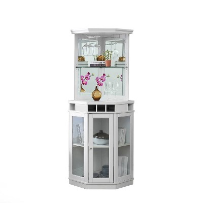 Corner Bar Unit with Glass Doors White - Home Source