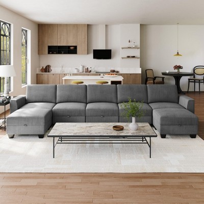 GustoWave 140''W Modular Sleeper Sofa, Sectional Sofa Bed with 7 Seat Modular Couch and Storage, Chaise