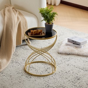 HDZNVF Modern Side Table, Golden Metal Frame and Black Top - 1 of 4
