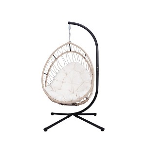 NAYSAYE Patio Swing Egg Chair with Stand Cushion and Pillow for Garden and Porch Relaxation, Gray and White, 32.5"*24.4"*57.6" - 1 of 4