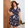 Plus Size Women's V Neck Short Sleeve Dress with Belt Flowy Casual Summer Day Dress - 3 of 4