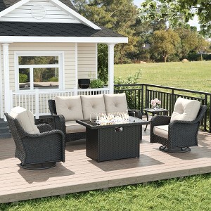 LayinSun Wicker Outdoor Furniture Set with 6-inch Comfy Cushions, High Back Patio Furniture Set with Swivel Rocking Chairs and Side Table - 1 of 4