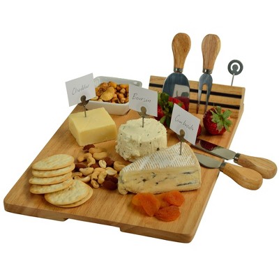 Picnic at Ascot Monogrammed Hardwood Charcuterie Board with Cheese Knives & Ceramic Dish
