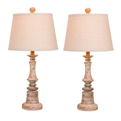 2pk Distressed Candlestick Resin Table Lamps Beige  - Fangio Lighting