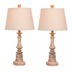 2pk Distressed Candlestick Resin Table Lamps Beige  - Fangio Lighting