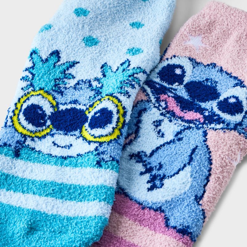 Women&#39;s 2pk Lilo &#38; Stitch Cozy Ankle Socks - Blue/Pink 4-10, 3 of 4