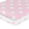 Everyday Kids 2 Pack Pack N Play Sheets – 100% Cotton Jersey Knit, Breathable, Fits Portable Crib and Playard Mattress, Pink & White Hearts/Dots - 2 of 4