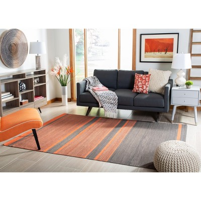 Dark Gray and Orange Handmade Wool Striped Area Rug