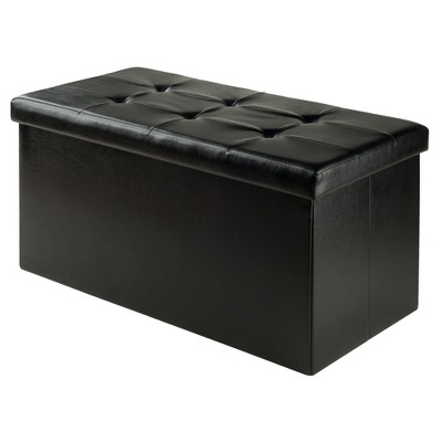 Ashford Ottoman with Accent Stools - Faux Leather - Black - Winsome