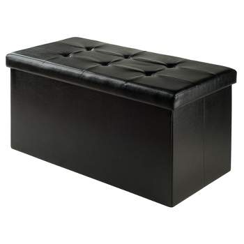 29.92" Ashford Ottoman with Accent Stools Faux Leather Black - Winsome