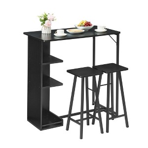 3 Piece Bar Table and Chairs Set for 2,Counter Height Dining Table with 2 Stools & Storage Shelves,Ideal for Small Spaces - 1 of 4