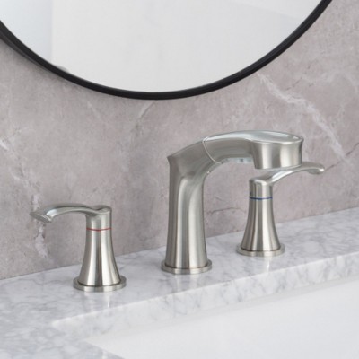 Dual-Handle Widespread Bathroom Faucet with Pull-Out Sprayer, Sink Fixture