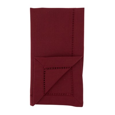 Burgundy Hemstitched Polyester Dinner Napkins Set of 12