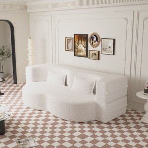 Full Size Modern Convertible Floor Sofa Bed, Foldable Bed with Foam-Filled Mattress, Teddy Fabric Bed with Pillows and Cushions-Baofuwish - 1 of 4
