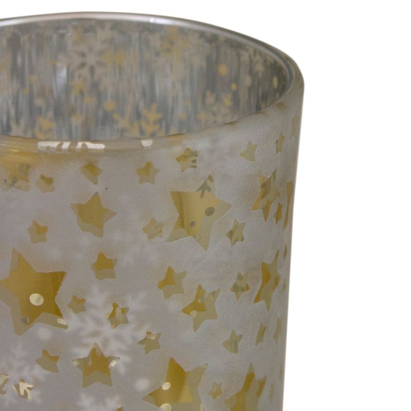 Northlight 3" Matte Silver and Gold Stars and Snowflakes Flameless Glass Candle Holder, 4 of 6