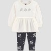Carter's Just One You® Baby Girls' 3pc Snowflake Peplum Sweatshirt with Long Sleeve Bodysuit and Leggings Set - Cream - 2 of 4