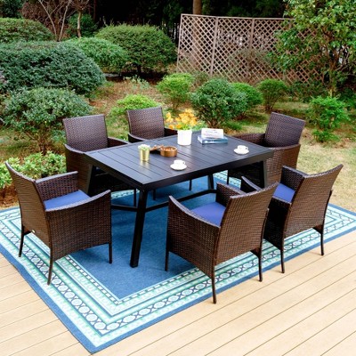 7pc Patio Dining Set With Expandable Table & 6 Pe Rattan Chairs ...