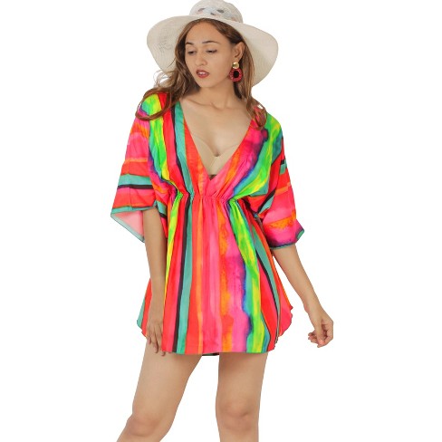 Happy Bay Women s Loose Mini Swimwear Bathing Suit Vacation Swim Suit Beach Cover Up Aloha Beachwear Tunics L xl Multicolored Multi stripe Target