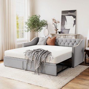 NicBex Twin Size Daybed with Trundle Upholstered Day Bed Frame 81.9" Daybed with Adjustable Trundle for Living Room - 1 of 4