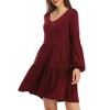 Women's Casual Long Sleeve Dresses for Women 2025 V Neck Ruffles Ruched Dress with Pockets - 2 of 4