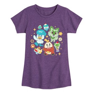 Girls' - Pokémon - Sprig Fuec Quax Cafe Fitted Short Sleeve Graphic T-Shirt - 1 of 4
