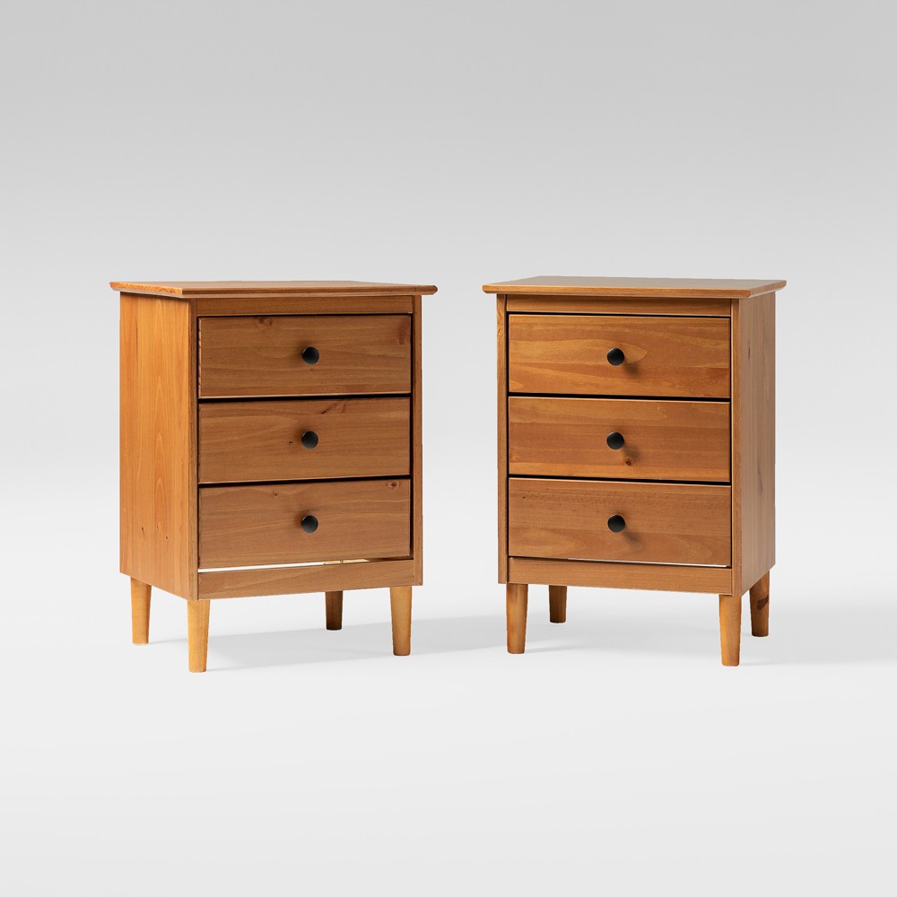 Photos - Storage Сabinet Set of 2 Stiva Classic Mid-Century Modern 3 Drawer Nightstands Caramel - Saracina Home