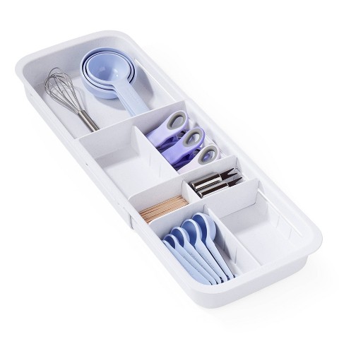 YouCopia DrawerFit Sliding Tray: White Kitchen Cabinet Organizer, Utensil Storage, ABS Material, 15"x7.1"x2"