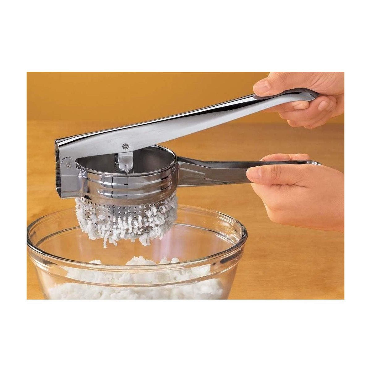 Norpro Chrome Finish Potato Ricer - 20oz Capacity- Fits Over Pots and Bowls for No Mess Use - thumbnail 4