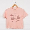 S.W.Smiley Pink Flowers Outline - Women's Boxy Crop Top Graphic T-Shirt - 3 of 4