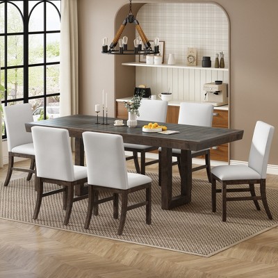 7-Piece Traditional Extendable Dining Table Set with 12" Butterfly Leaf and 6 Upholstered Dining Chairs 4S - ModernLuxe