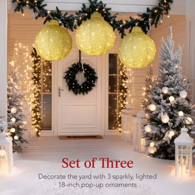 Gold LED Hanging Christmas Ornaments Set with 8 Light Functions